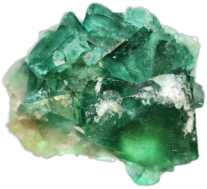 A rough, translucent fluorite crystal cluster from The Crystalary, originating from the Fluorite Occurrence in Mandrosonoro, Ambatofinandrahana, Amoroni'i Mania, Madagascar. This green fluorite features varying shades of green with white inclusions. Its jagged edges and natural formation give it a raw and unpolished appearance. The daylight changing properties add a dynamic visual appeal to this striking specimen.