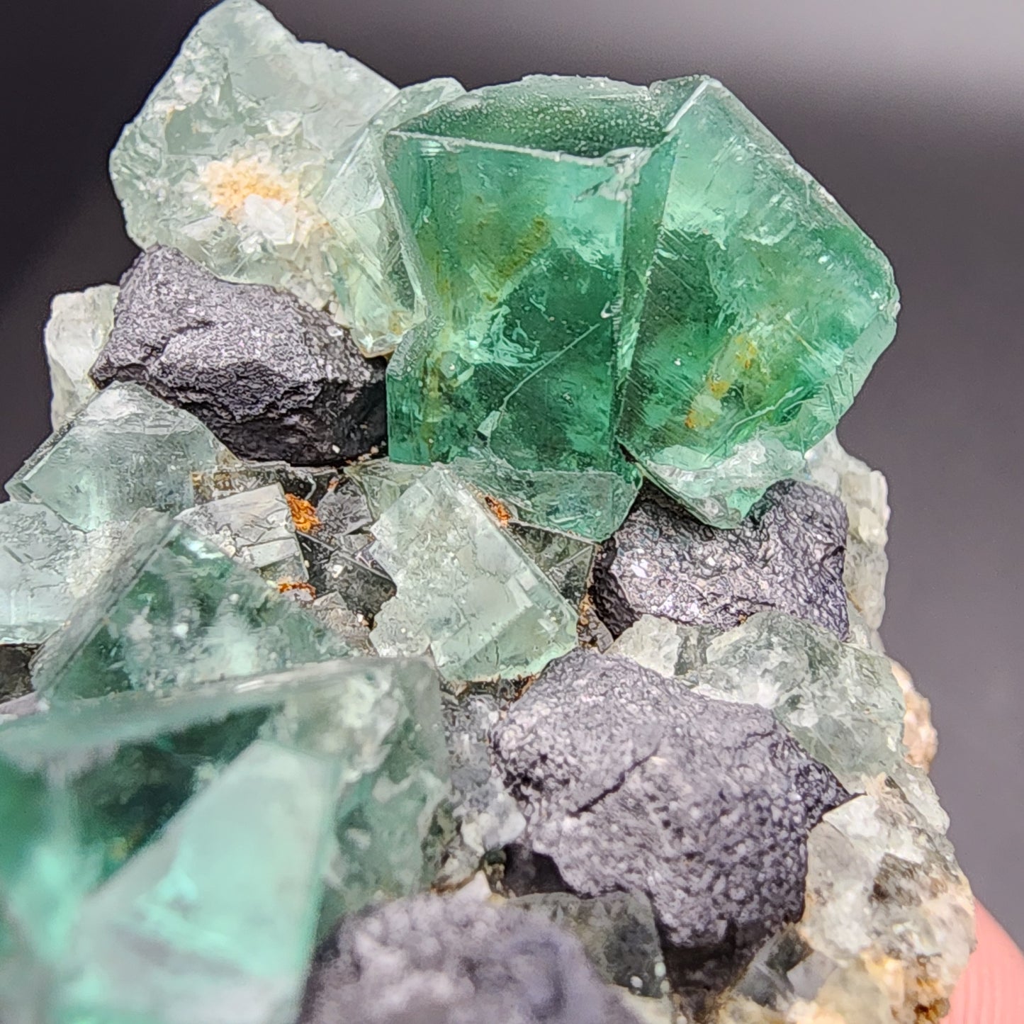 Here is a revised version of the sentence using the given product data:

A detailed look at "Fluorite- Greedy Hog Pocket, Diana Maria Mine, Co Durham, UK" by The Crystalary (SKU 3058), highlighting translucent green fluorite crystals set against rough-textured galena with a metallic luster. The sharply defined crystals create a striking contrast with the surrounding minerals.