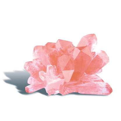 A cluster of pink quartz crystals with various-sized, jagged formations showcases a naturally irregular structure that's perfect for enhancing your 4M Crystal Growing Easy STEM Science Experiment by Toysmith. Their translucent, glossy appearance casts a soft shadow on a white background.