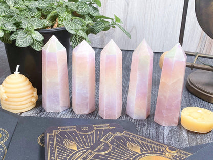 Aura Rose Quartz Tower - - The Crystalary