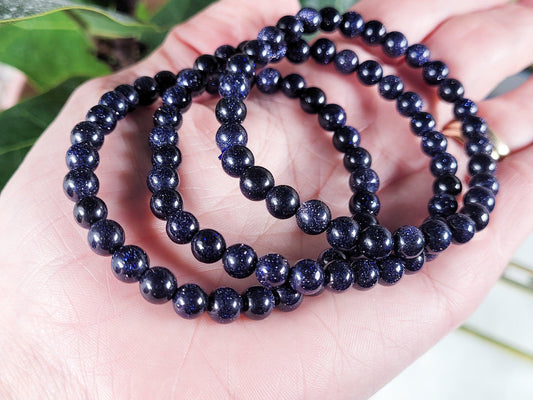 Blue Sandstone/Goldstone Crystal Bracelet - - The Crystalary