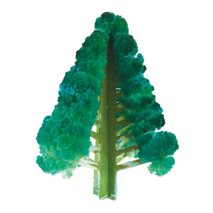 The Crystal Growing Douglas Fir | Craft Kit Science Kit by Copernicus Toys features fluffy, vibrant green crystal foliage on a stiff green trunk, arranged in a triangular tree shape. Perfect for STEAM-loving kids, this science gift brings fun and learning to a plain white background.