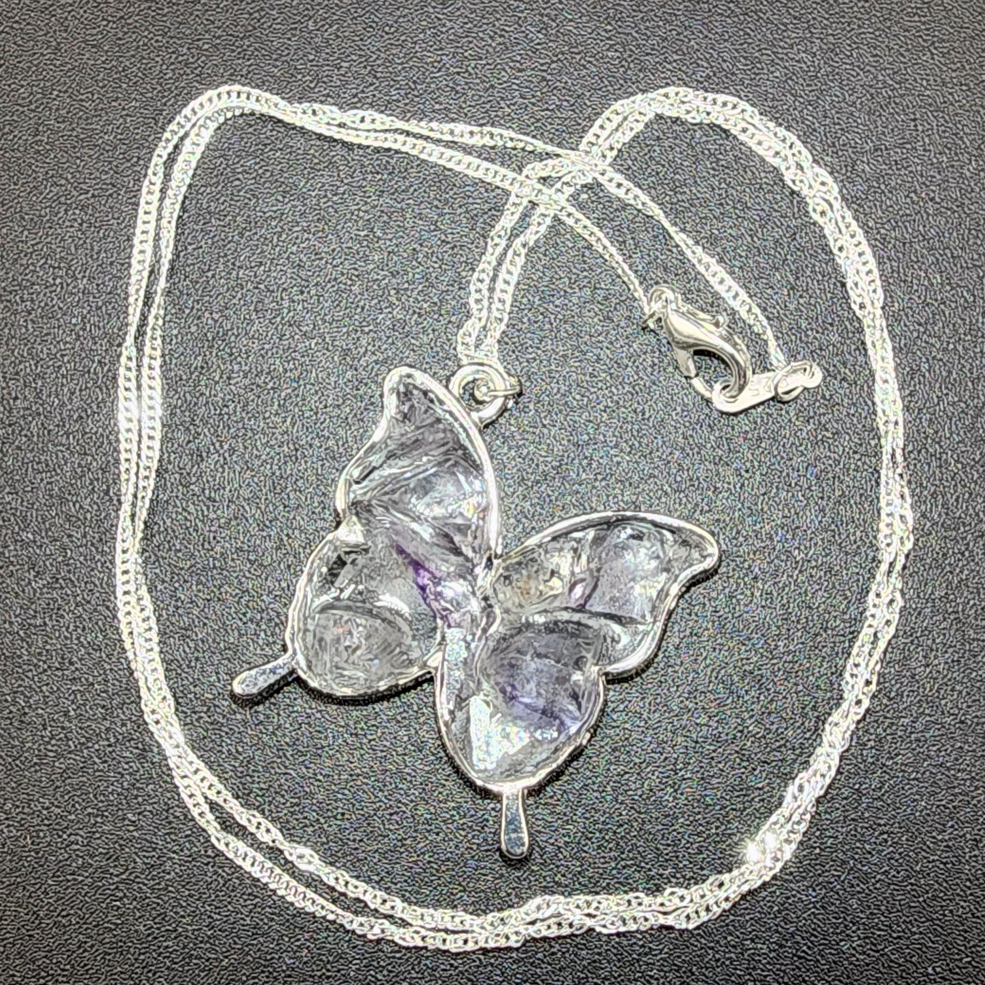 Fluorite Silver Butterfly Necklace, Cave In Rock - - The Crystalary