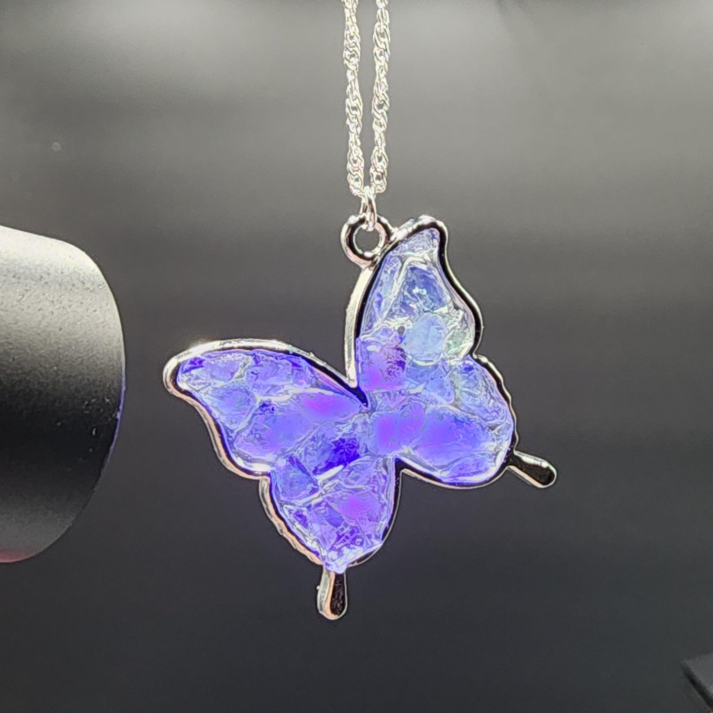 Fluorite Silver Butterfly necklace, Diana Maria Mine fluorite - - The Crystalary