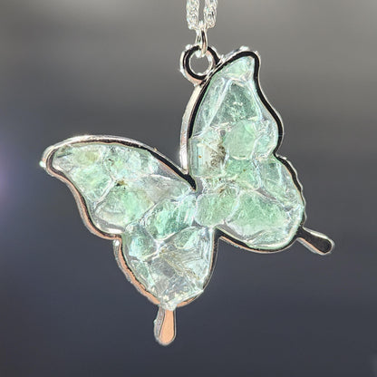 Fluorite Silver Butterfly necklace, Diana Maria Mine fluorite - - The Crystalary