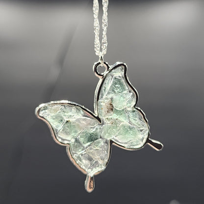 Fluorite Silver Butterfly necklace, Diana Maria Mine fluorite - - The Crystalary