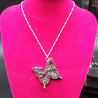 Fluorite Silver Butterfly necklace, Diana Maria Mine fluorite - - The Crystalary