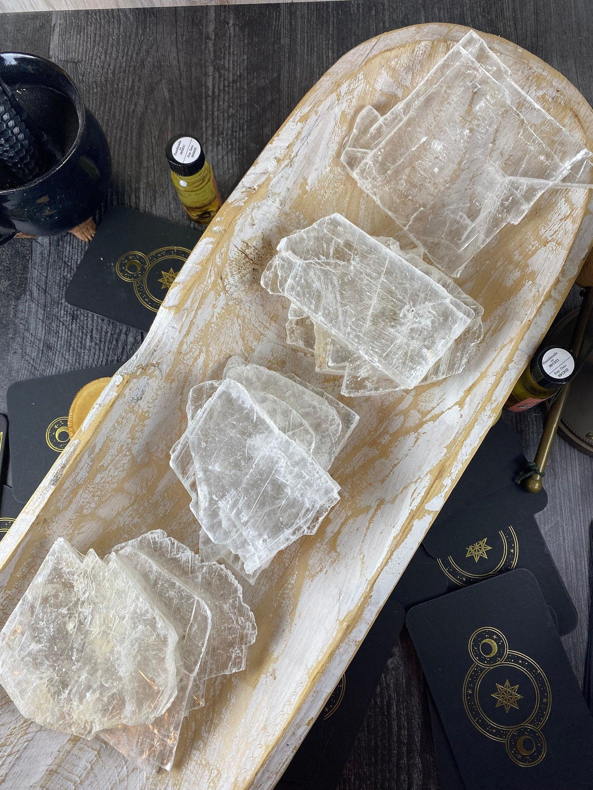 Raw Selenite Charging Plate (Clear) - - The Crystalary