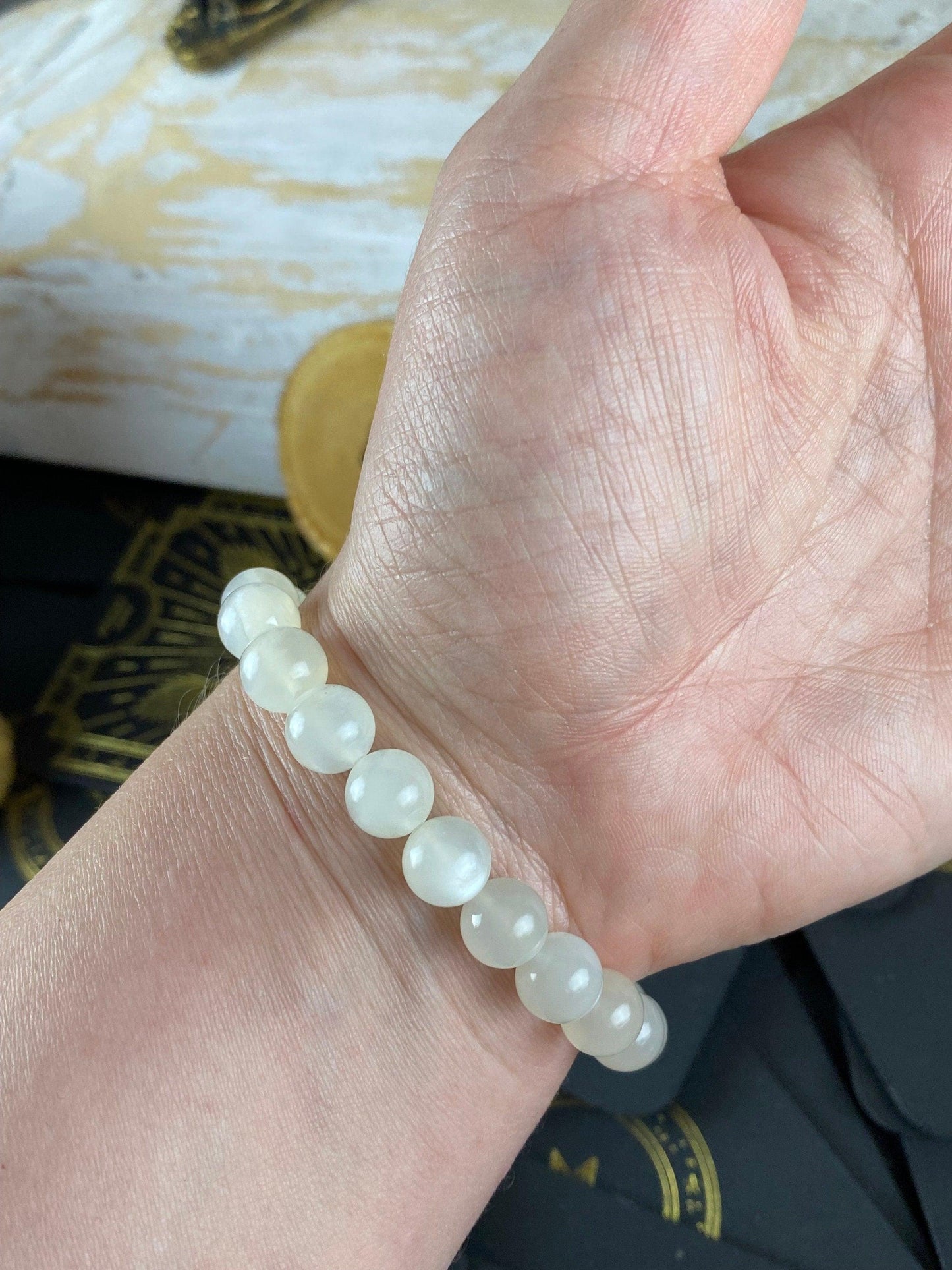 8mm White Moonstone Crystal Bracelet- 7 inch bracelet -  - The Crystalary